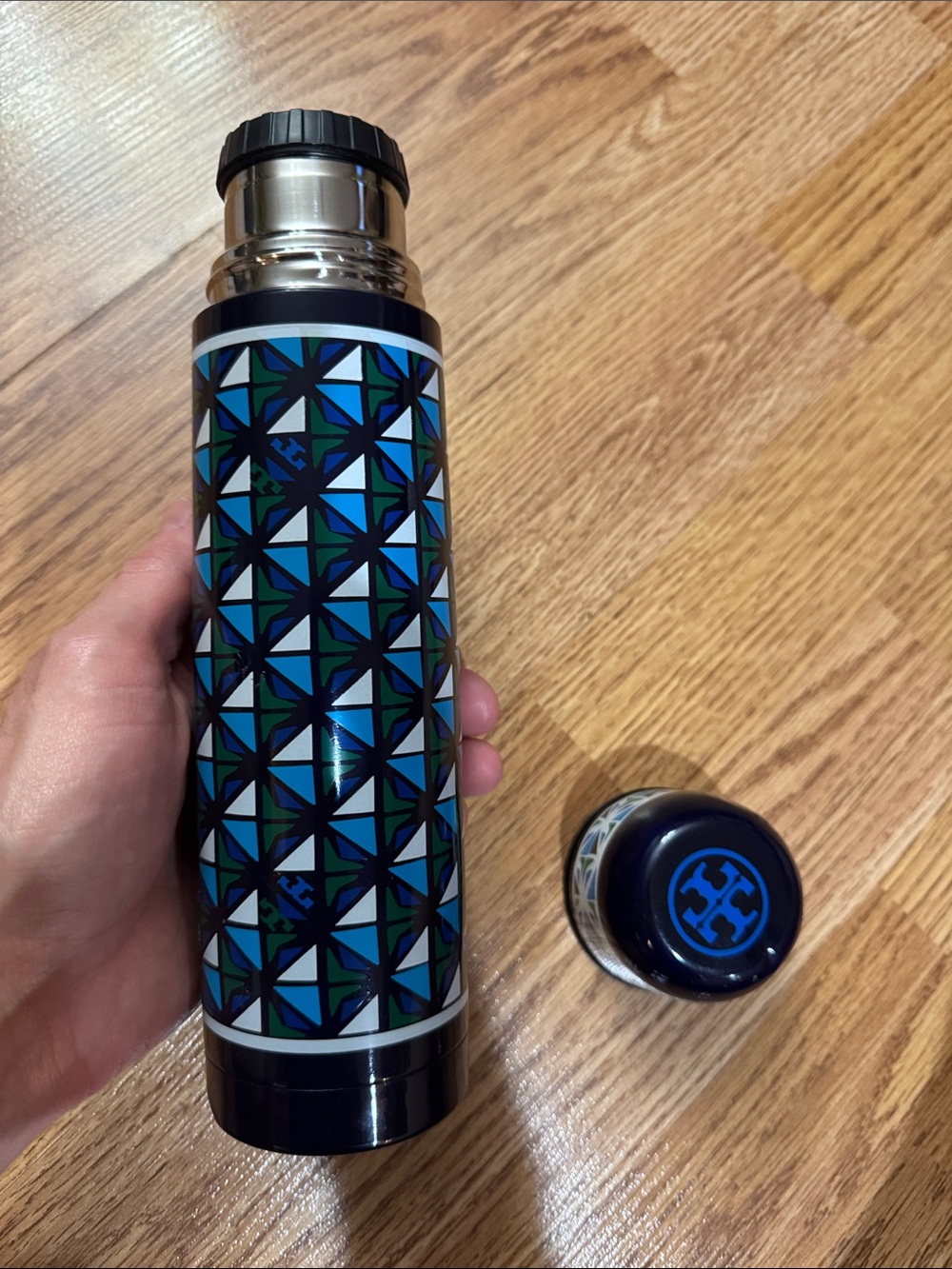 Sale TORY BURCH designer water bottle thermos travel blue green with lid